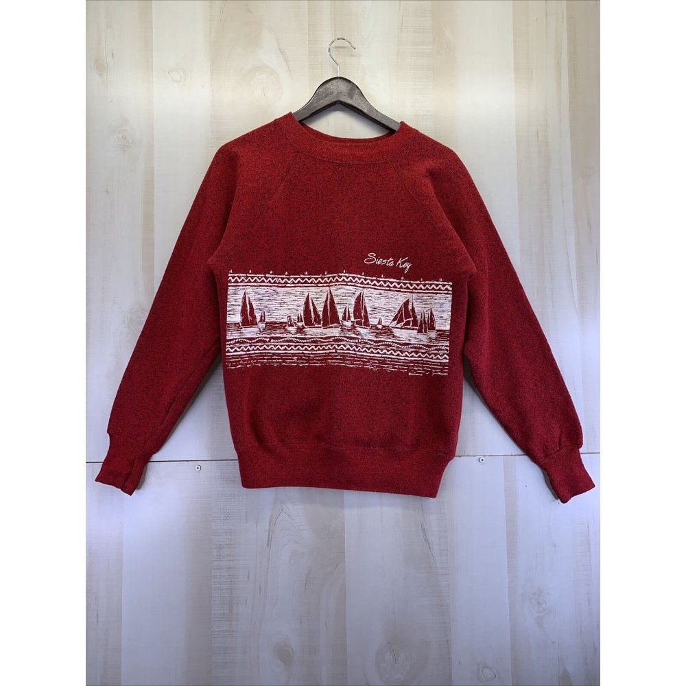 Vintage 1988 Ultra Sweats Siesta Key Sailboat Sailing Red Graphic Sweatshirt M